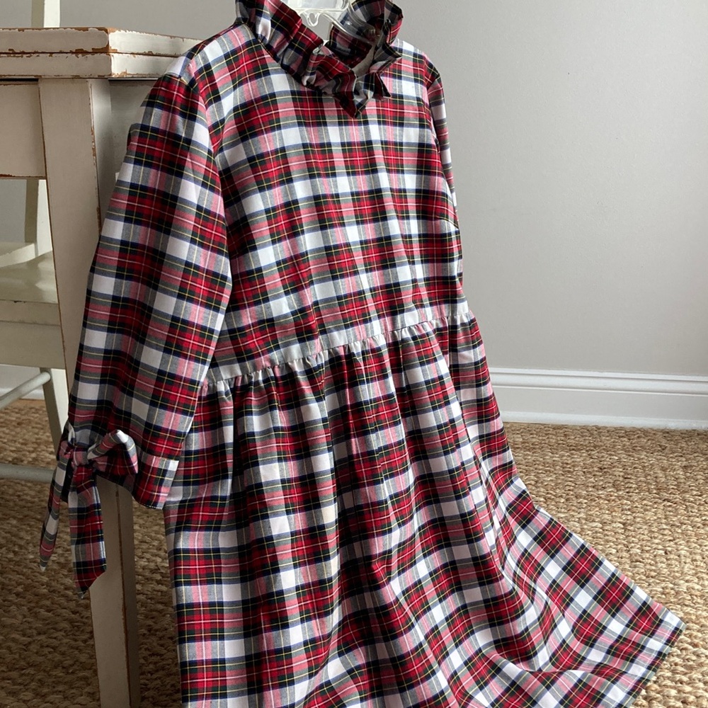 Elizabeth Wilson Designs Judy Lanien Dress in Ivory Tartan. Size Medium - Picture 1 of 12